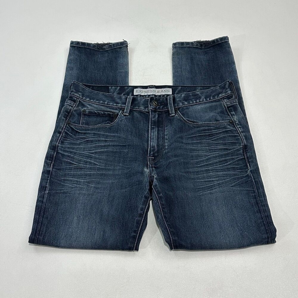 Express Men's‎ Alec Jeans Dark Indigo Stretch Super Skinny Worn-In Denim, 30/30